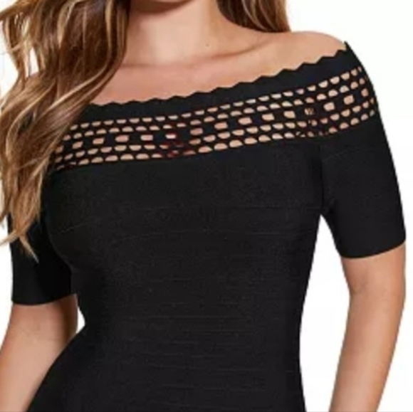 GUESS Gabriela Black peplum hem Bodycon Bandage Midi Dress size Small new - Picture 2 of 8